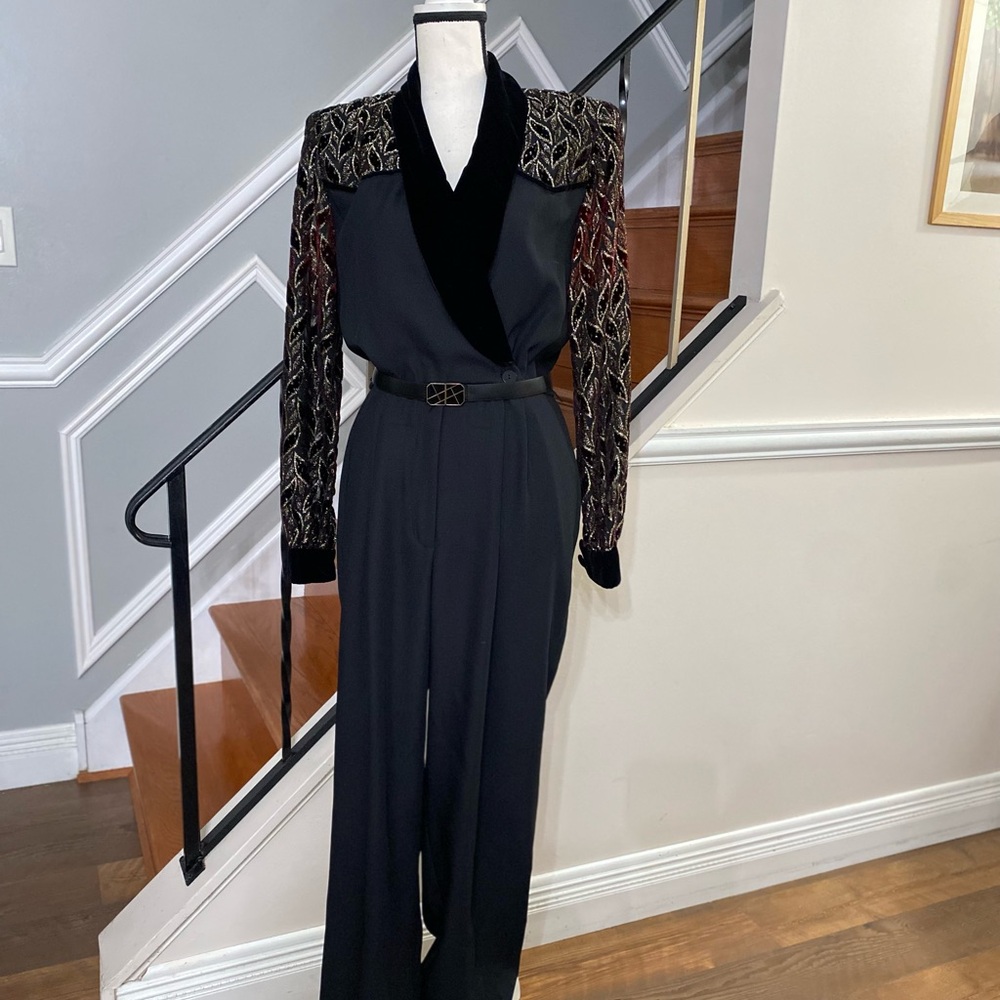 John Roberts black jumpsuit w/ metallic gold sleeves